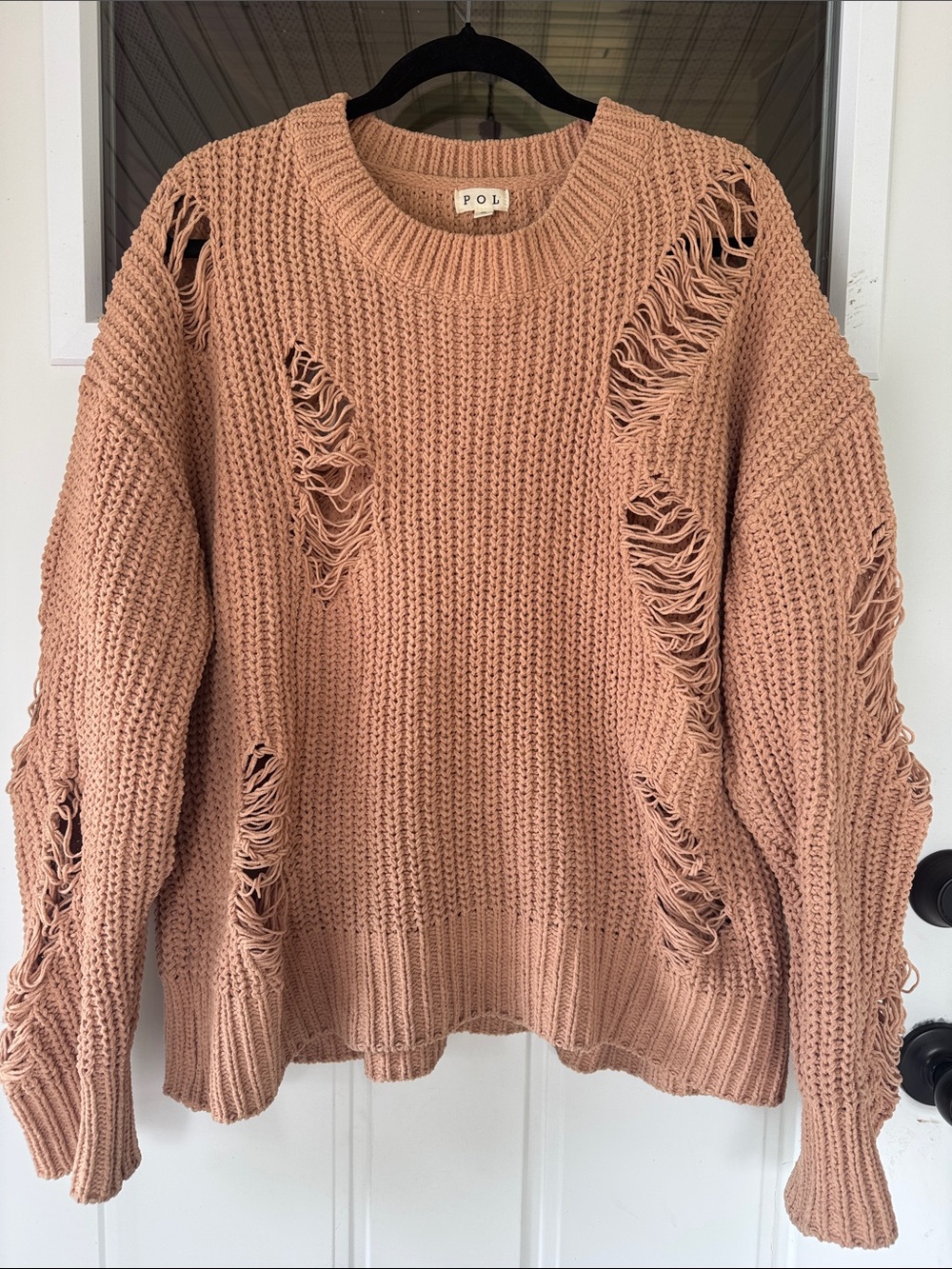POL Distressed Chunky Crewneck Sweater - Blush